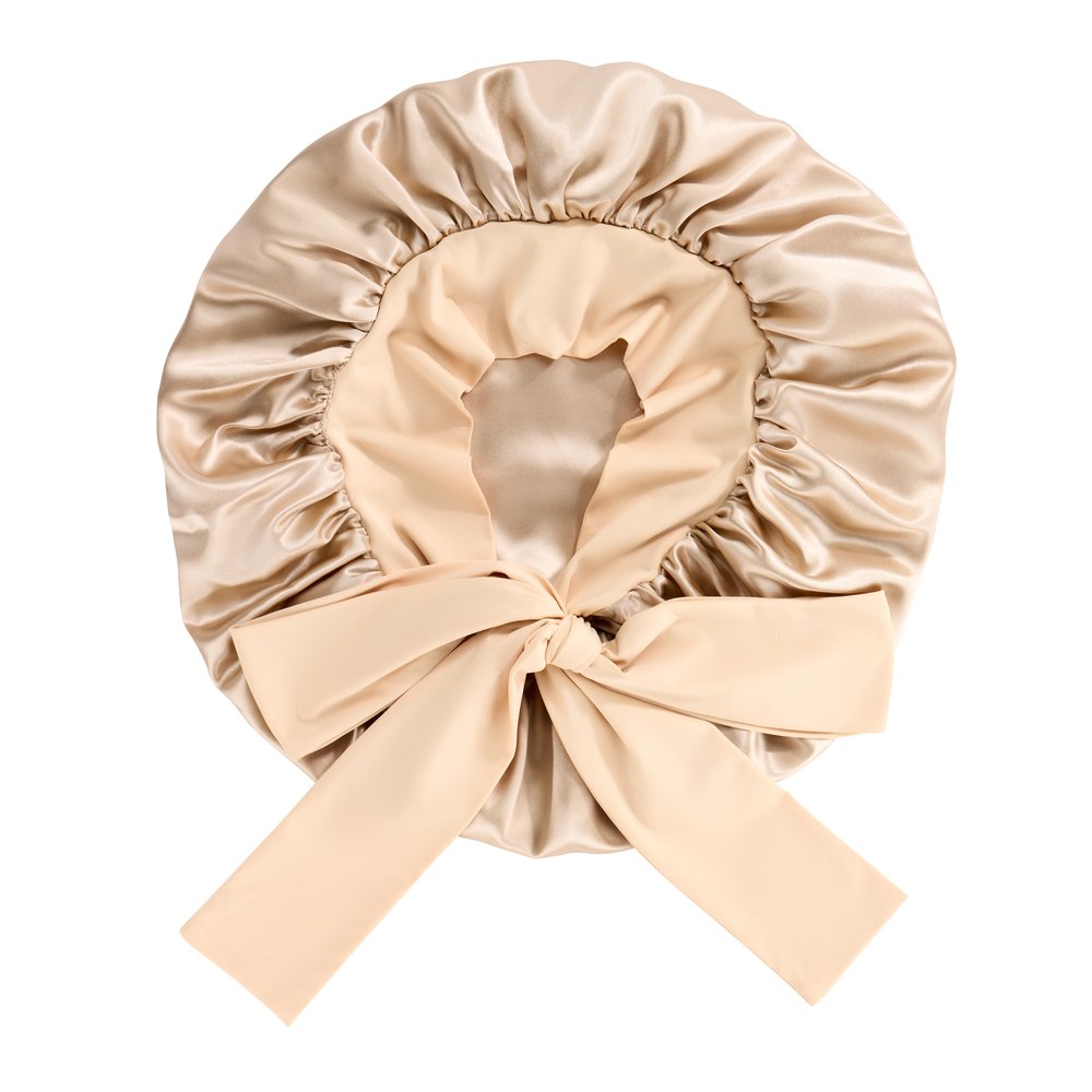 100% Mulberry Silk Blissy Silk Bow Bonnet Close-Up – Blissy 22 Momme Silk