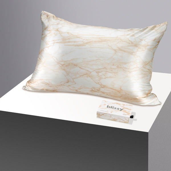Blissy King Champagne Marble Pillowcase – 22 Momme Mulberry Silk, 100% Silk