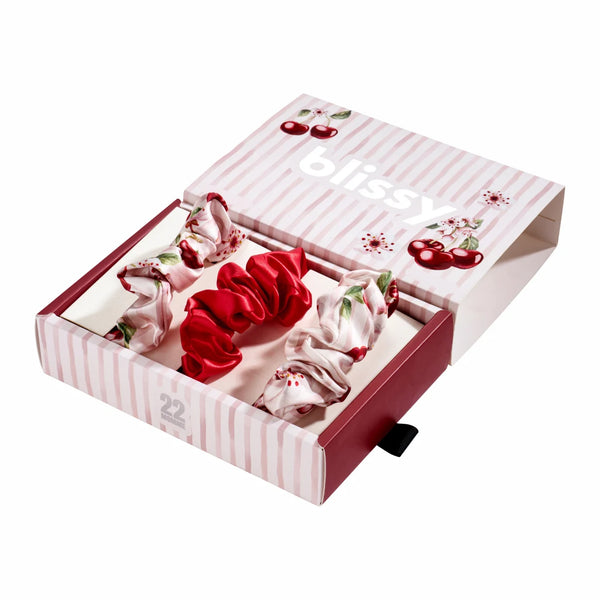 Blissy Cherry Blossom Blissy Scrunchies – 22 Momme Mulberry Silk, 100% Silk