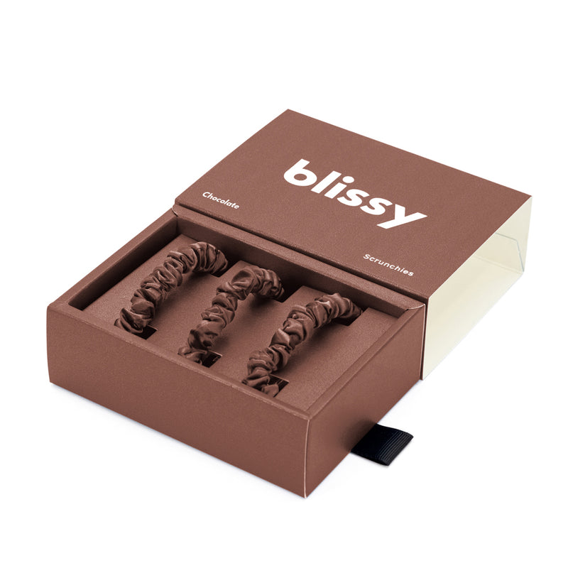 Blissy Skinny Scrunchies - Chocolate - Blissy Chocolate Blissy Skinny Scrunchies – 22 Momme Mulberry Silk, 100% Silk