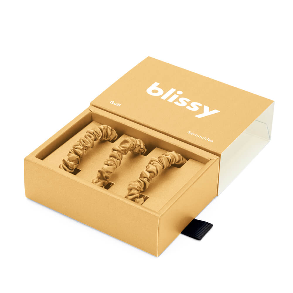 Blissy Gold Blissy Skinny Scrunchies – 22 Momme Mulberry Silk, 100% Silk