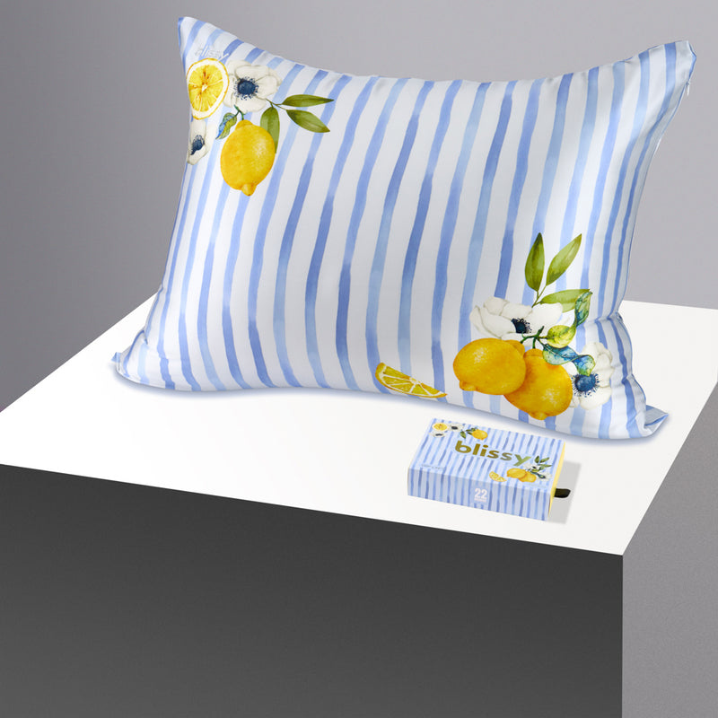 Pillowcase - Lemon Bloom - Standard - Blissy Queen Lemon Bloom Pillowcase – 22 Momme Mulberry Silk, 100% Silk