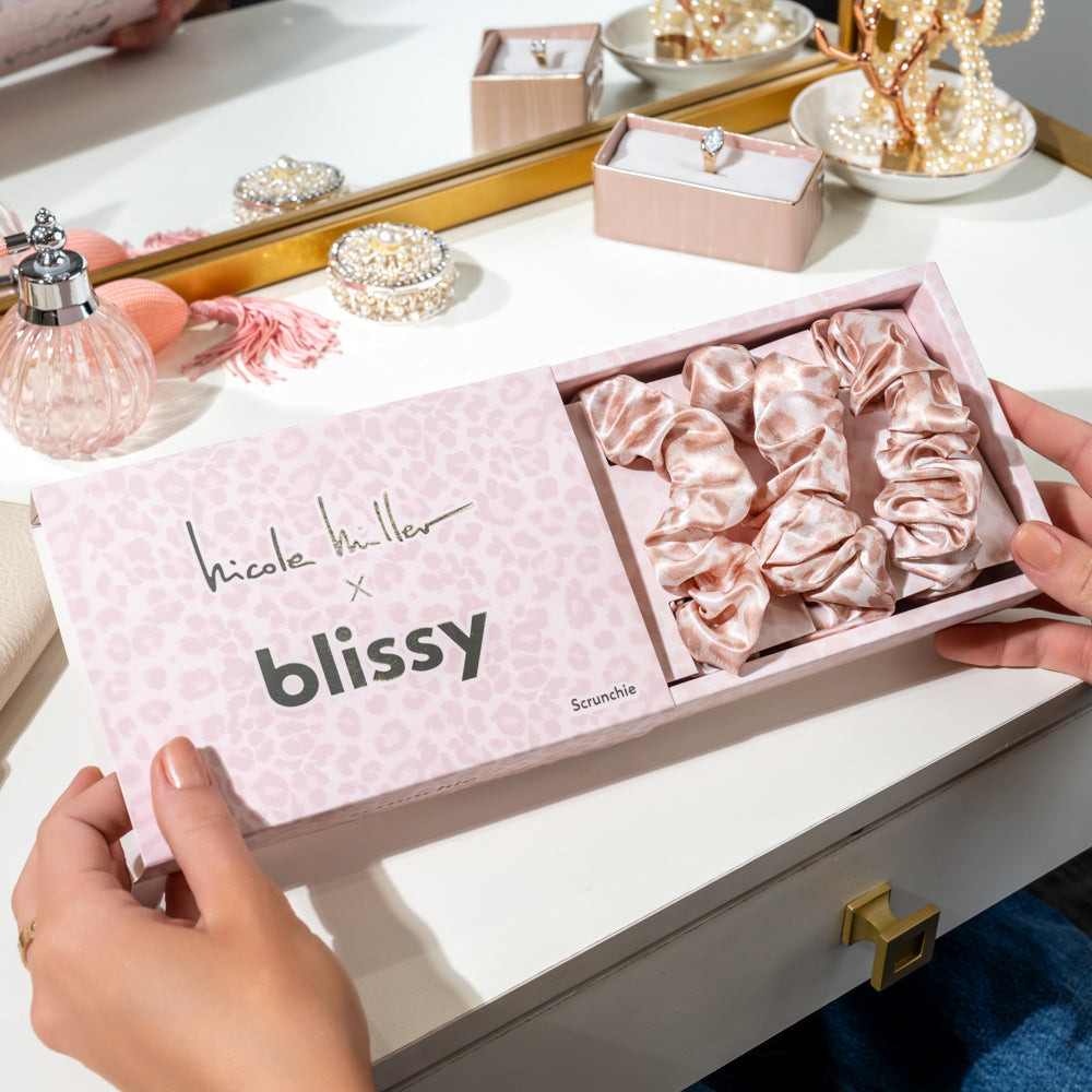 Blissy Mauve Cheetah Silk Blissy Scrunchies Detail –