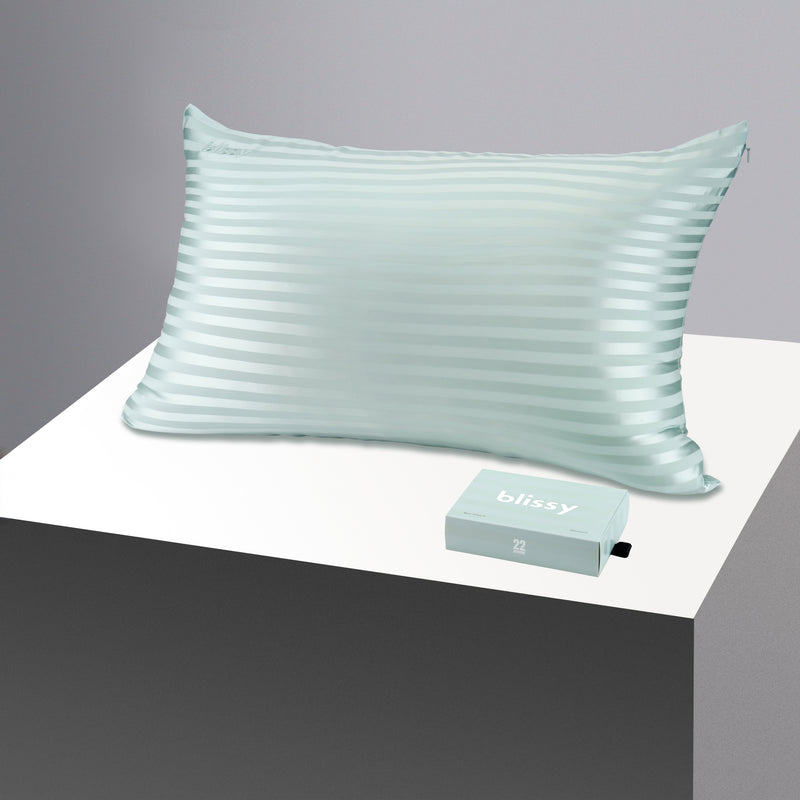 Pillowcase - Mint Striped - Queen - Blissy King Mint Striped Pillowcase – 22 Momme Mulberry Silk, 100% Silk