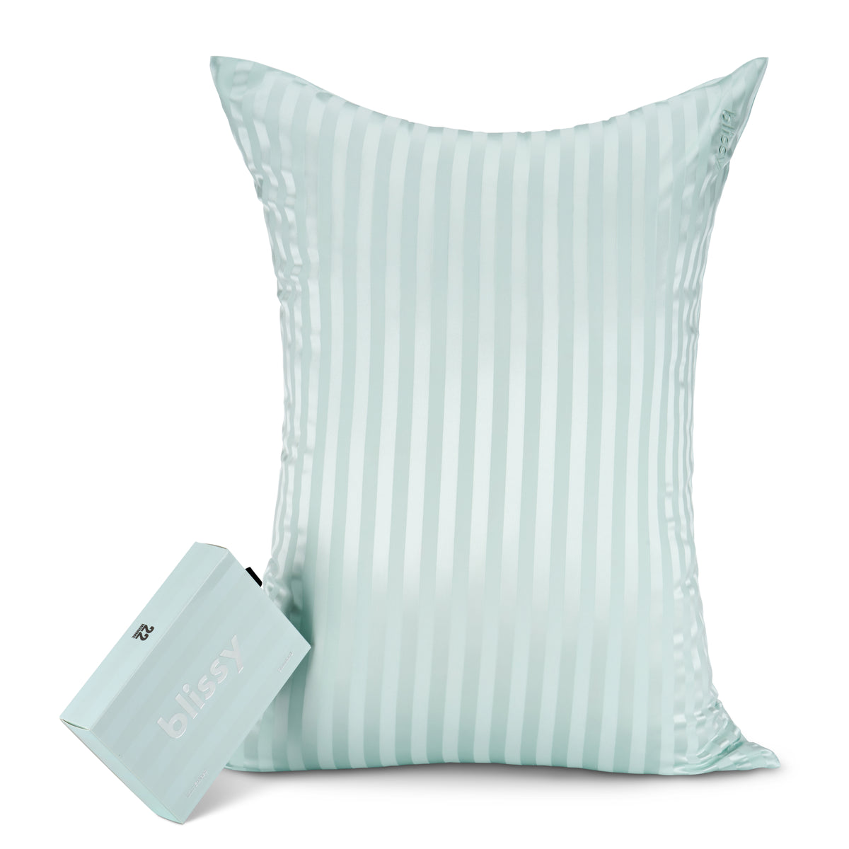 Blissy Mint Striped Silk Pillowcase Detail – King