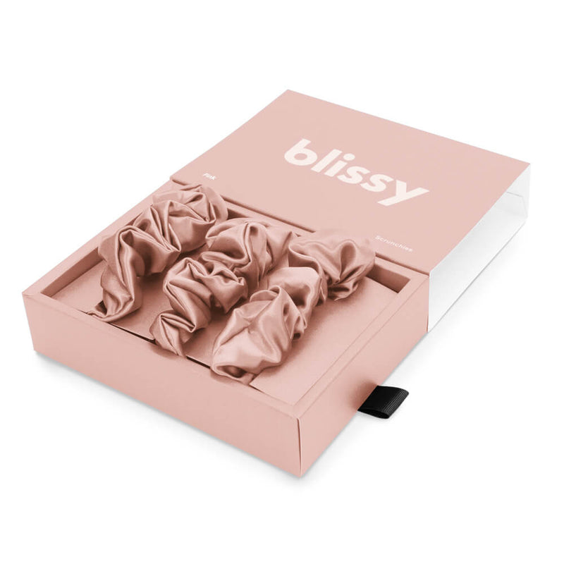Blissy Scrunchies - Pink - 100% Mulberry Silk Hair Ties Blissy Silk Scrunchies (3-Pack) – Blissy Premium Silk