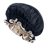 Blissy Ruffle Bonnet - Champagne/Black - Blissy Champagne/Black Ruffle Bonnet – 22 Momme Mulberry Silk, 100% Silk