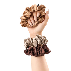 Blissy Scrunchies - Taupe, Cinnamon, Brown