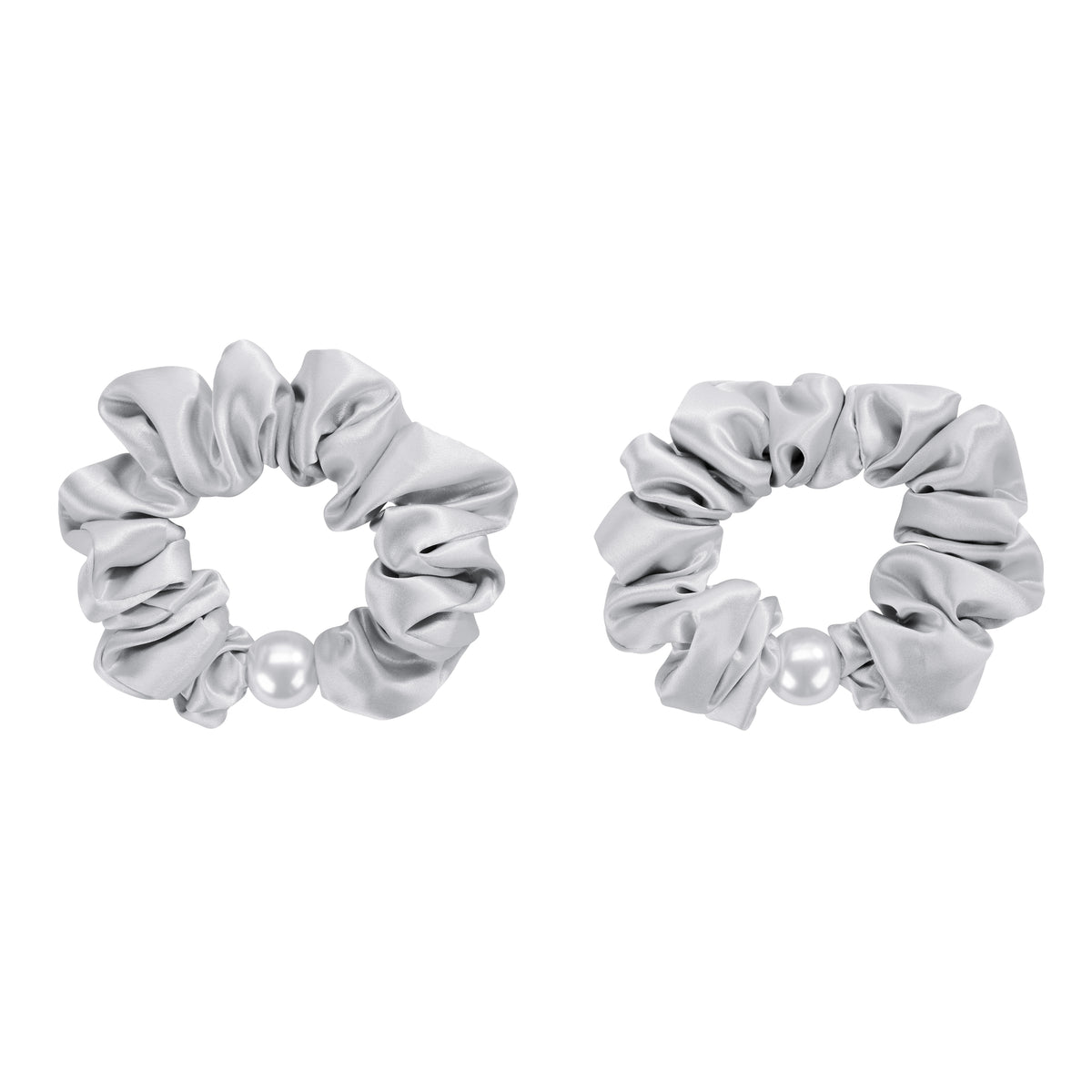 Blissy Mulberry Silk Blissy Pearl Scrunchies – Silver