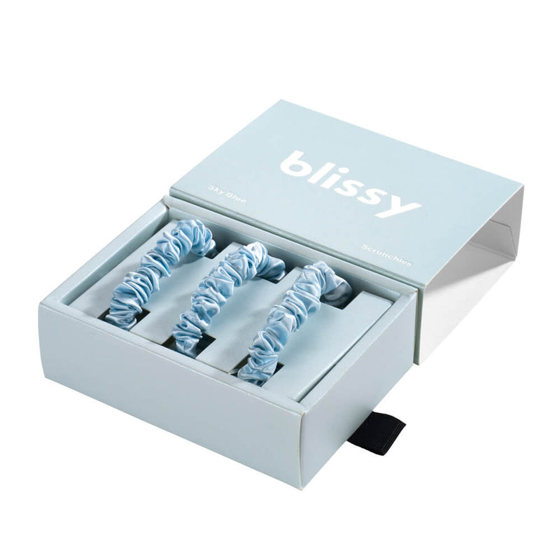 Blissy Skinny Scrunchies - Sky Blue - Blissy Sky Blue Blissy Skinny Scrunchies – 22 Momme Mulberry Silk, 100% Silk