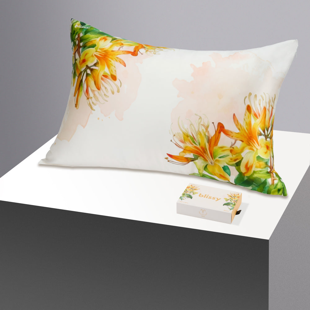 Blissy Queen Zodiac Flower Pillowcase – 22 Momme Mulberry Silk, 100% Silk