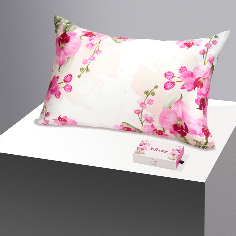 Pillowcase - Zodiac Flower - Aquarius Orchid - Queen - Blissy Standard Zodiac Flower Pillowcase – 22 Momme Mulberry Silk, 100% Silk