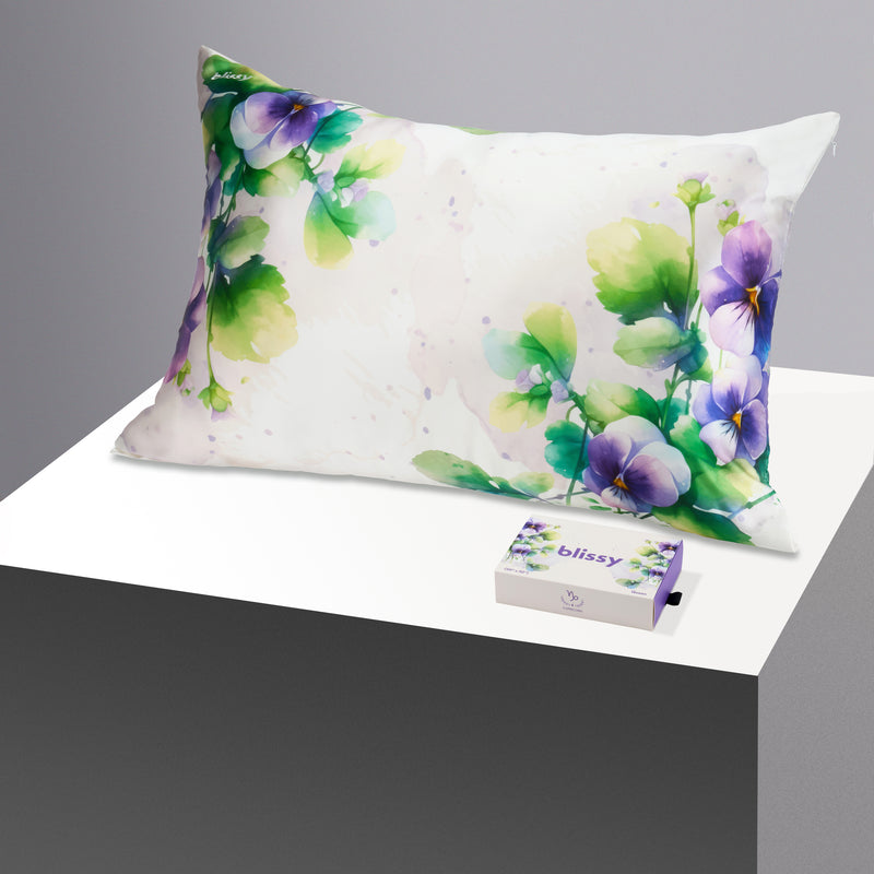 Pillowcase - Zodiac Flower - Capricorn Pansy - Queen - Blissy King Zodiac Flower Pillowcase – 22 Momme Mulberry Silk, 100% Silk