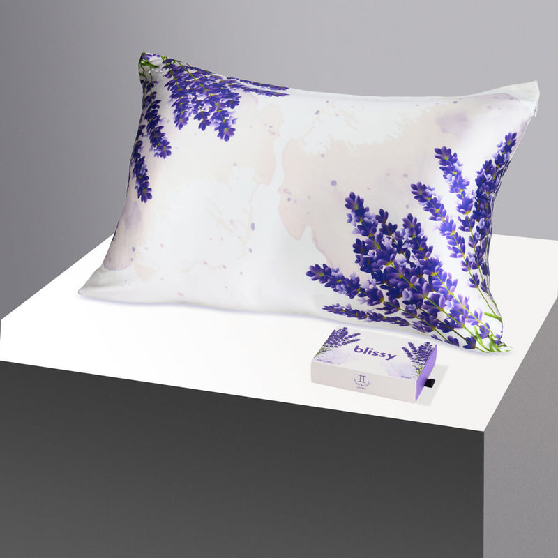 Pillowcase - Zodiac Flower - Gemini Lavender - Queen - Blissy Queen Zodiac Flower Pillowcase – 22 Momme Mulberry Silk, 100% Silk