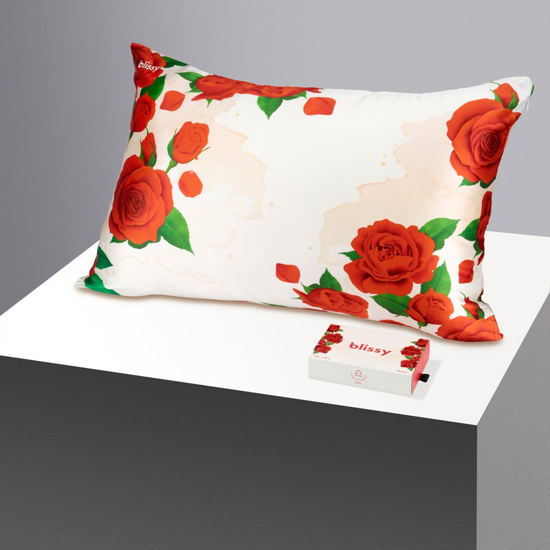 Pillowcase - Zodiac Flower - Libra Rose - Queen - Blissy Queen Zodiac Flower Pillowcase – 22 Momme Mulberry Silk, 100% Silk