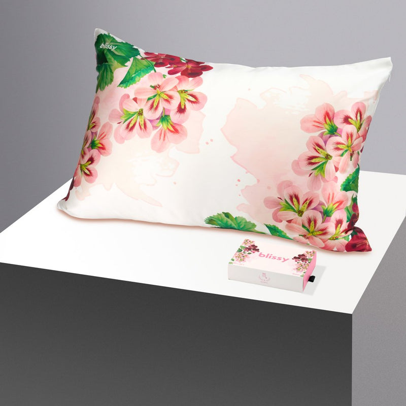 Pillowcase - Zodiac Flower - Scorpio Geranium - Queen - Blissy Queen Zodiac Flower Pillowcase – 22 Momme Mulberry Silk, 100% Silk