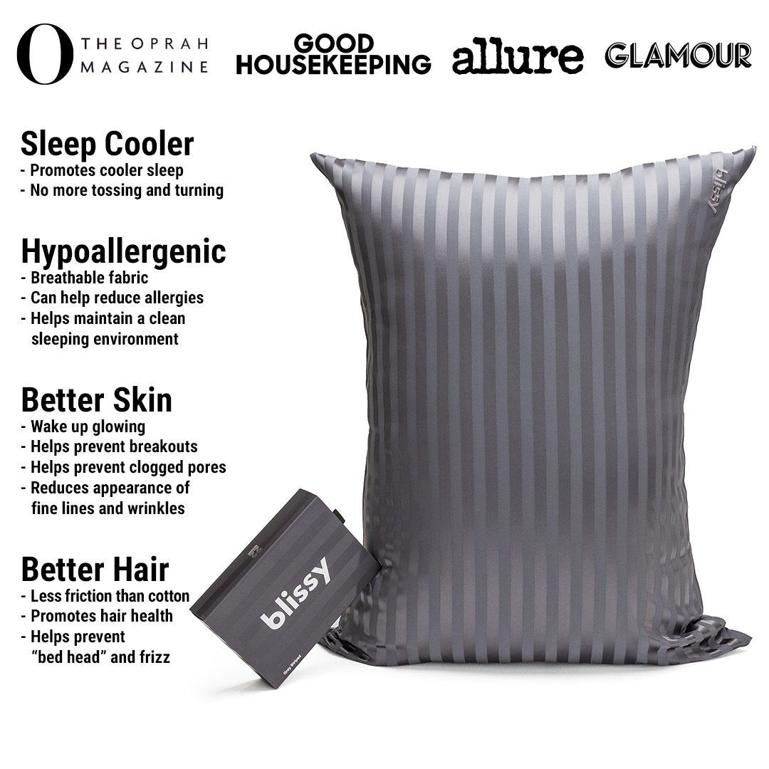 Grey Striped Mulberry Silk Pillowcase – Blissy Standard