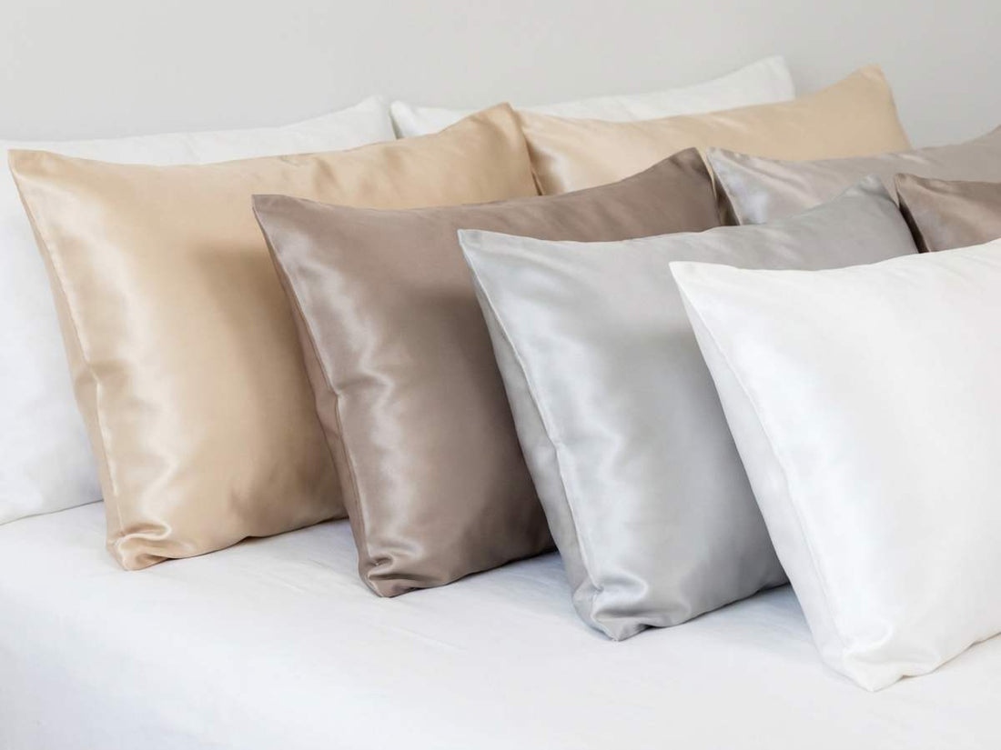 100% mulberry silk pillowcases in multiple colors made from Grade 6A silk fabric with invisible zipper closure