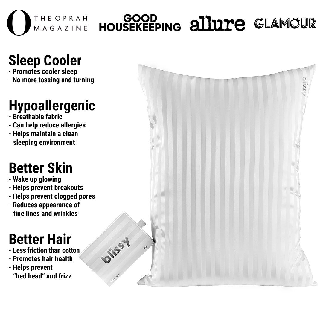 White Striped Mulberry Silk Pillowcase – Blissy Standard