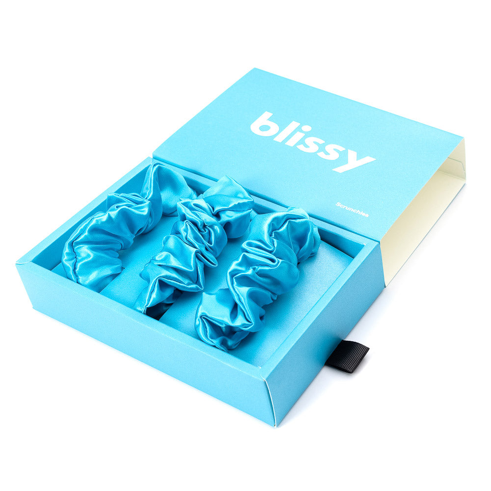 Blissy Bahama Blue Blissy Scrunchies – 22 Momme Mulberry Silk, 100% Silk