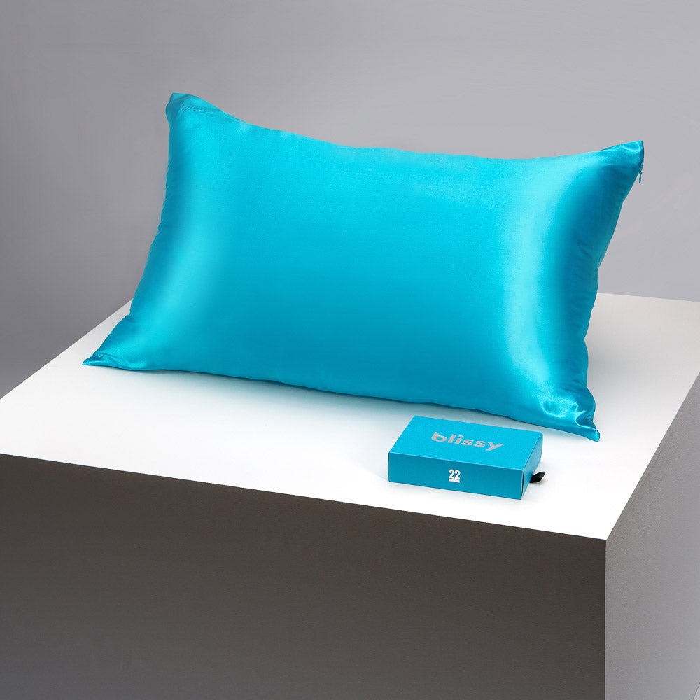 Blissy Queen Bahama Blue Pillowcase – 22 Momme Mulberry Silk, 100% Silk