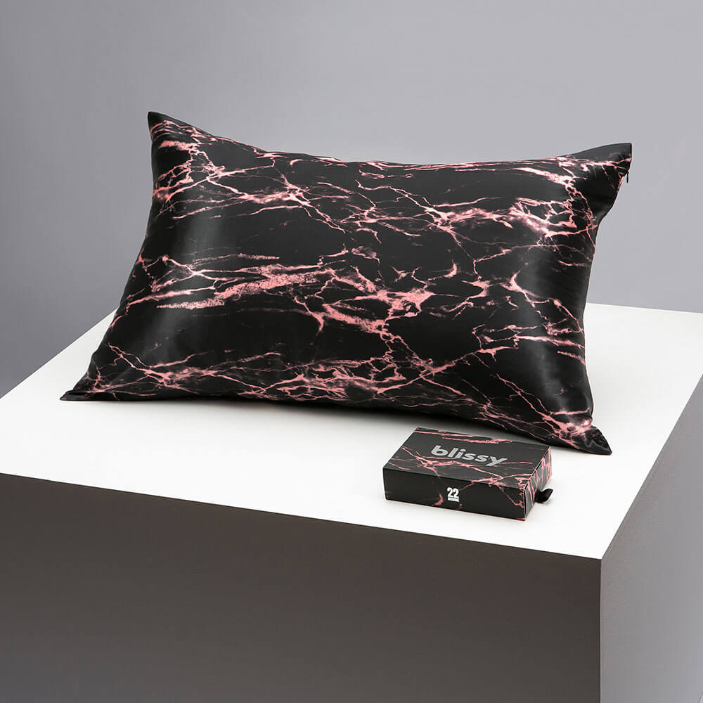 Blissy Queen Rose Black Marble Pillowcase – 22 Momme Mulberry Silk, 100% Silk