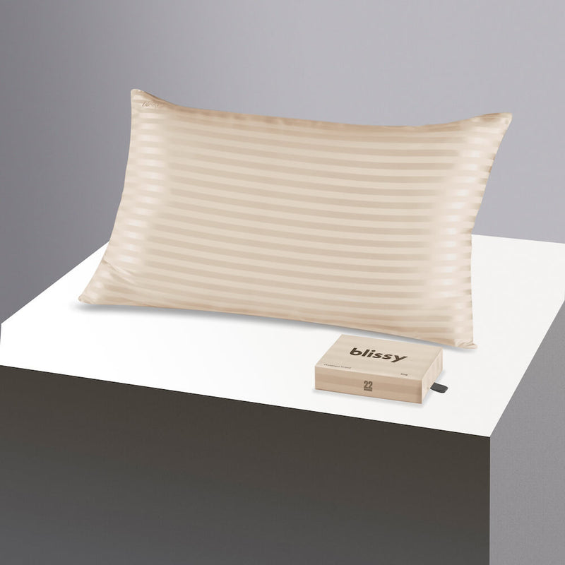 Pillowcase - Champagne Striped - King - Blissy King Champagne Striped Pillowcase – 22 Momme Mulberry Silk, 100% Silk
