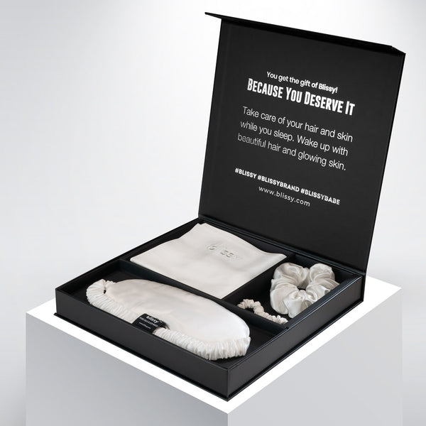 Blissy Queen White Blissy Dream Set – 22 Momme Mulberry Silk, 100% Silk