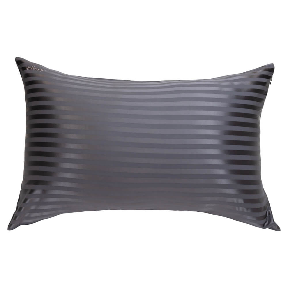 Blissy Grey Striped Silk Pillowcase Detail – Standard