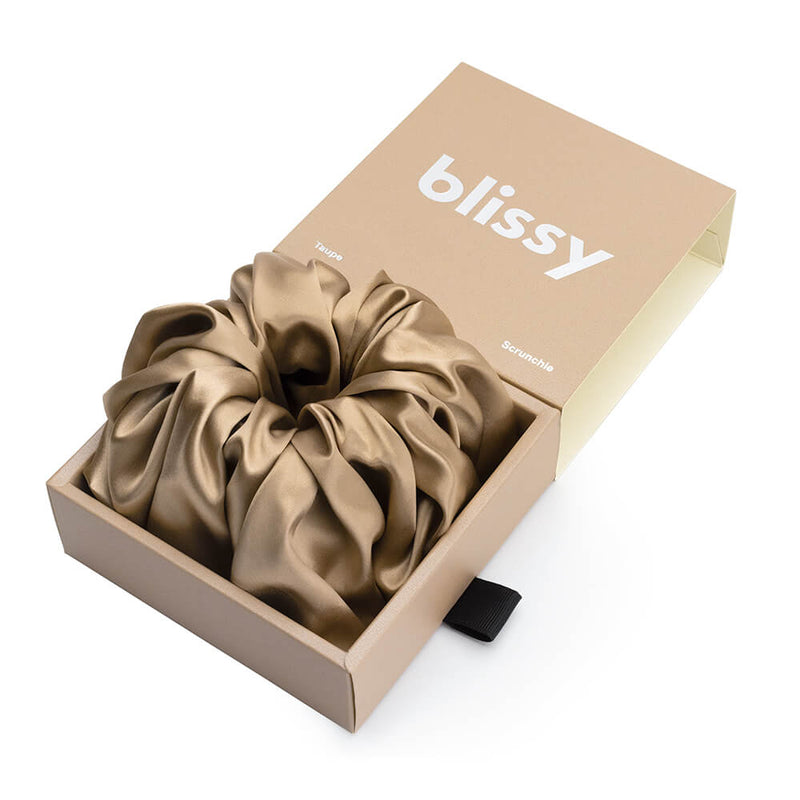 Blissy Oversized Scrunchie - Taupe - Blissy Taupe Blissy Oversized Scrunchie – 22 Momme Mulberry Silk, 100% Silk