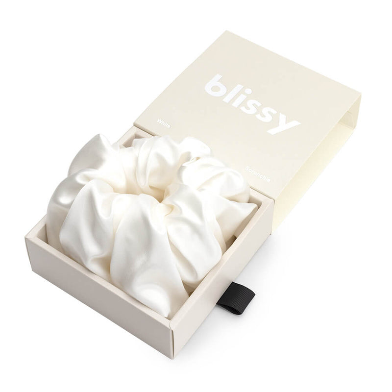 Blissy Oversized Scrunchie - White - Blissy White Blissy Oversized Scrunchie – 22 Momme Mulberry Silk, 100% Silk