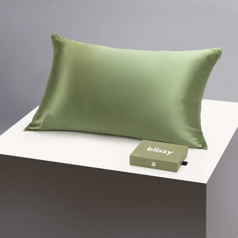 Pillowcase - Olive - Queen - Blissy Queen Olive Pillowcase – 22 Momme Mulberry Silk, 100% Silk