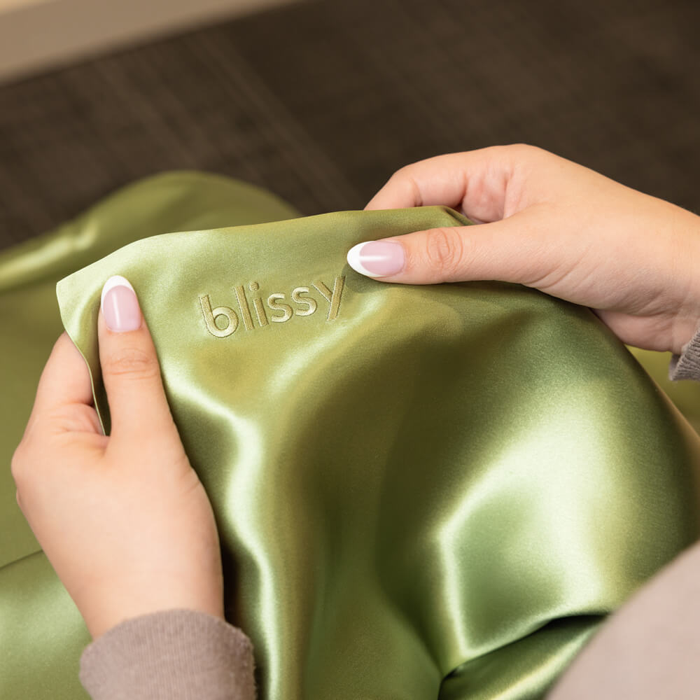 Olive Pillowcase Close-Up – Blissy 22 Momme Silk
