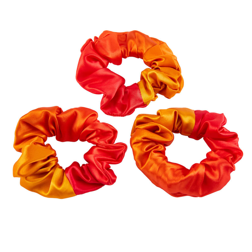 Orange Ombre Blissy Scrunchies Close-Up – Blissy 22 Momme Silk