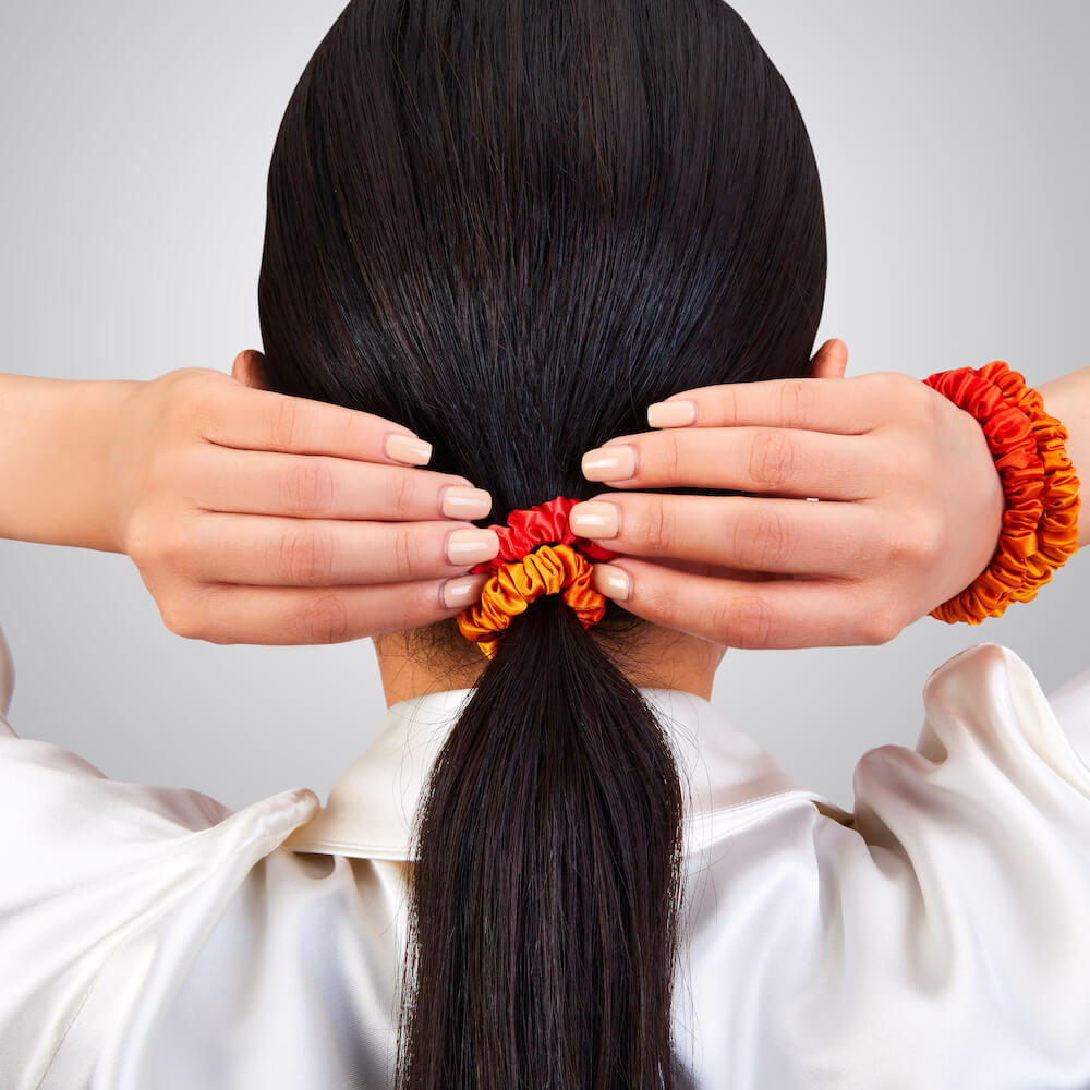 Blissy Mulberry Silk Blissy Skinny Scrunchies – Orange Ombre