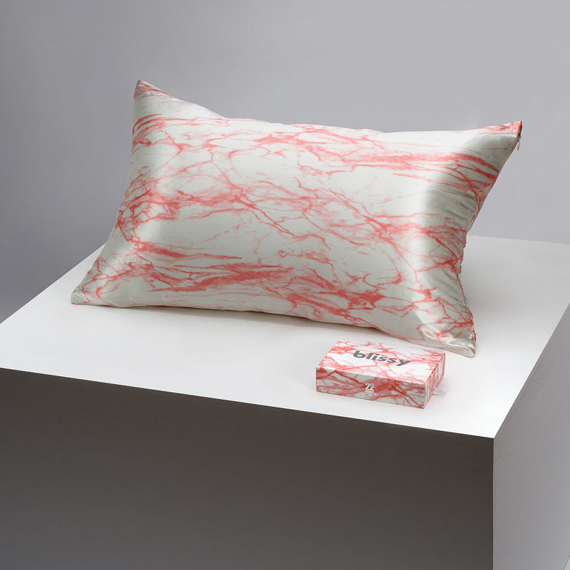 Pillowcase - Rose White Marble - Queen - Blissy Queen Rose White Marble Pillowcase – 22 Momme Mulberry Silk, 100% Silk