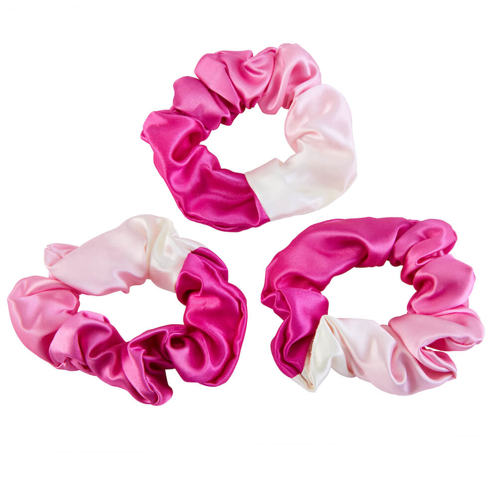Pink Ombre Blissy Scrunchies Close-Up – Blissy 22 Momme Silk