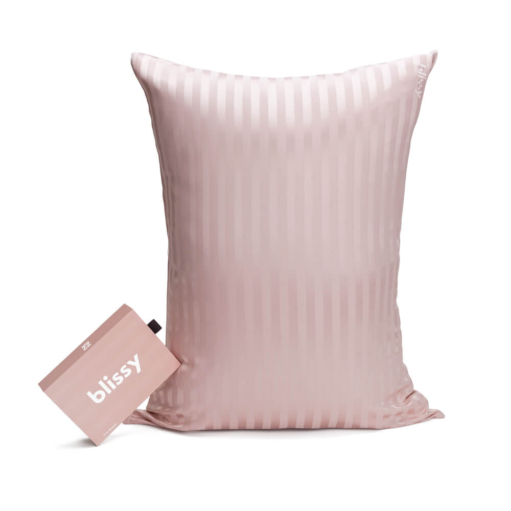 Blissy Standard Pink Striped Pillowcase Lifestyle – Mulberry Silk