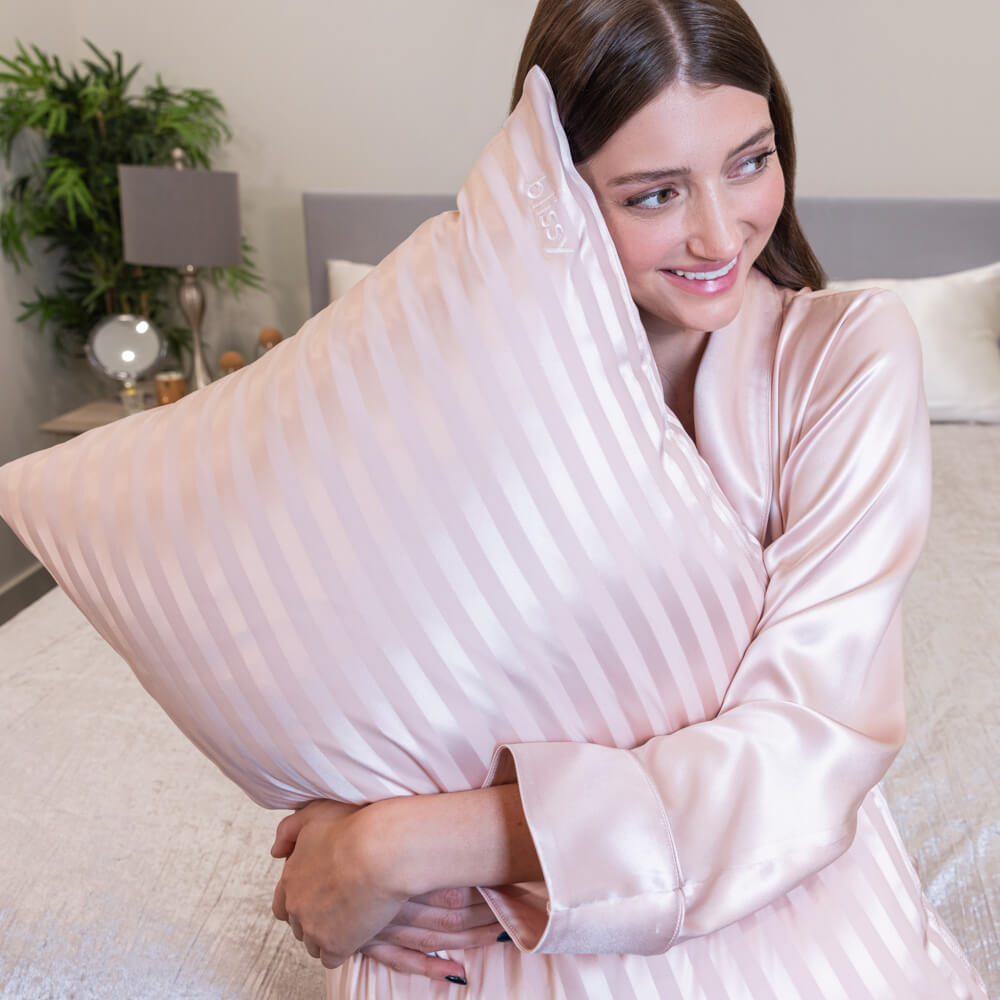 Blissy Pink Striped Silk Pillowcase Detail – Standard