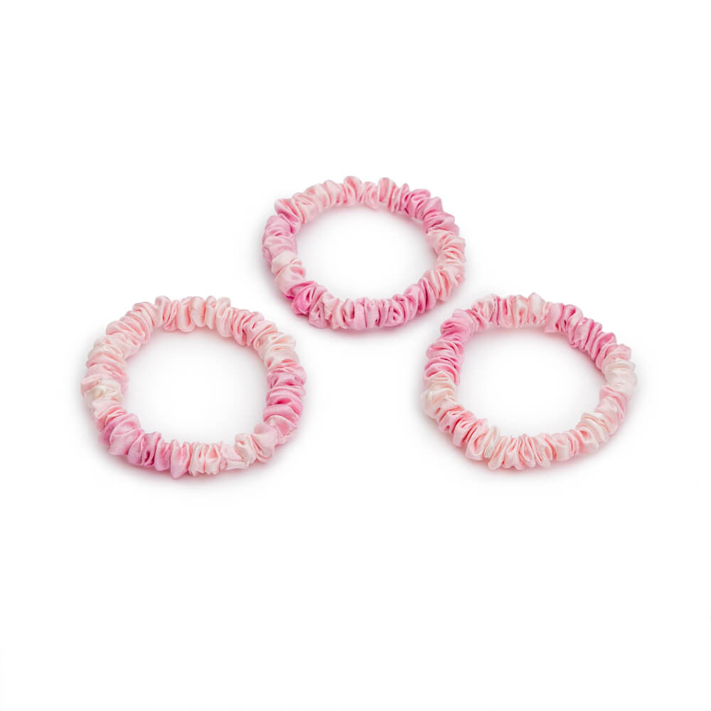 Blissy Pink Tie-Dye Silk Blissy Skinny Scrunchies Detail –
