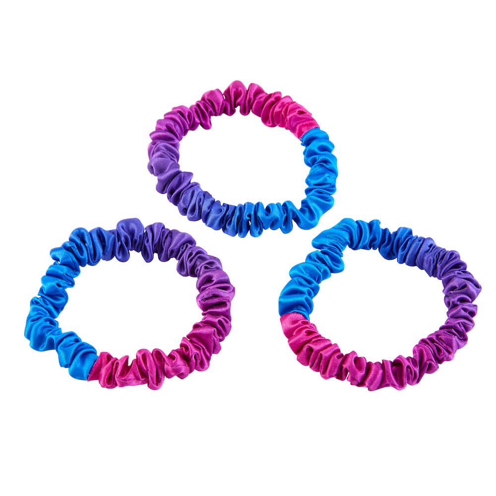 Purple Ombre Blissy Skinny Scrunchies Close-Up – Blissy 22 Momme Silk