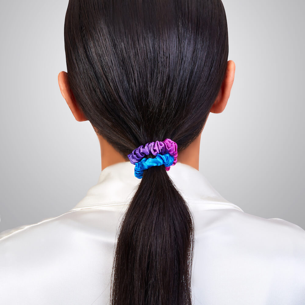 Blissy Purple Ombre Blissy Skinny Scrunchies Lifestyle – Mulberry Silk