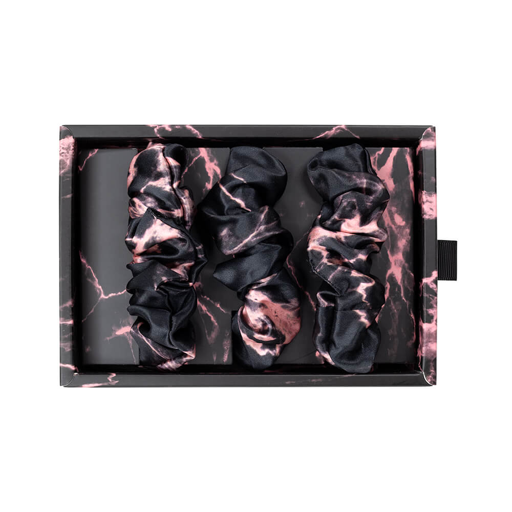 Rose Black Marble Mulberry Silk Blissy Scrunchies – Blissy