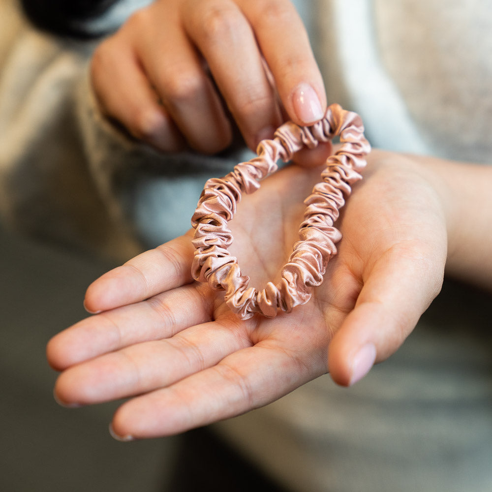 Blissy Mulberry Silk Blissy Skinny Scrunchies – Rose Gold