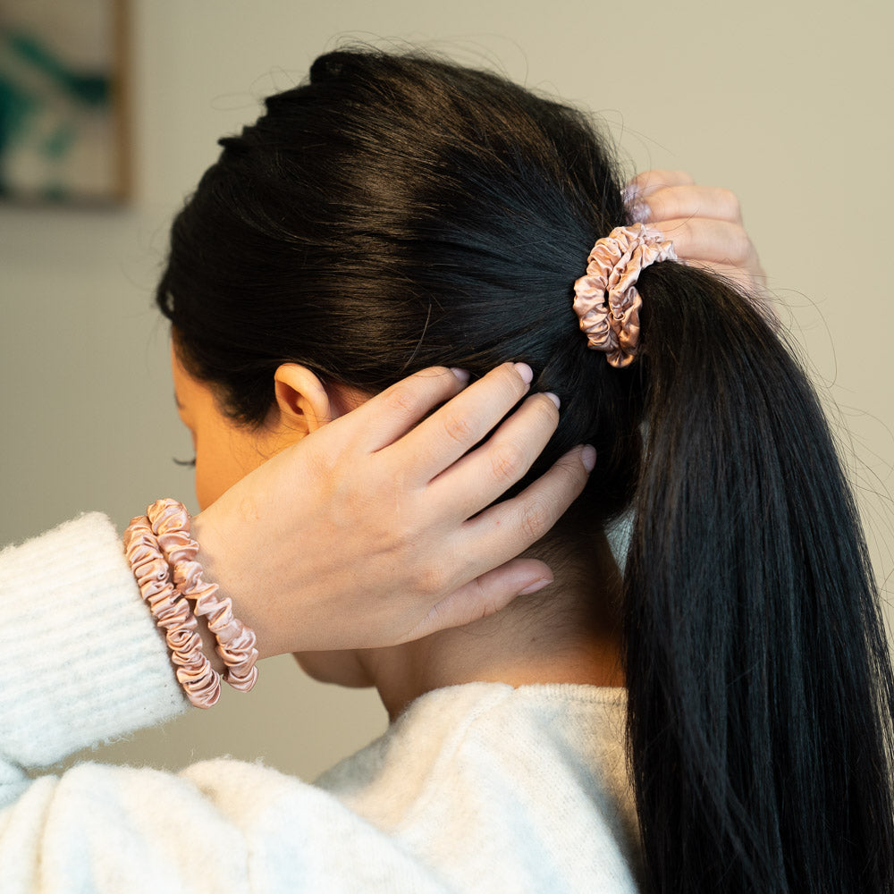 Rose Gold Mulberry Silk Blissy Skinny Scrunchies – Blissy