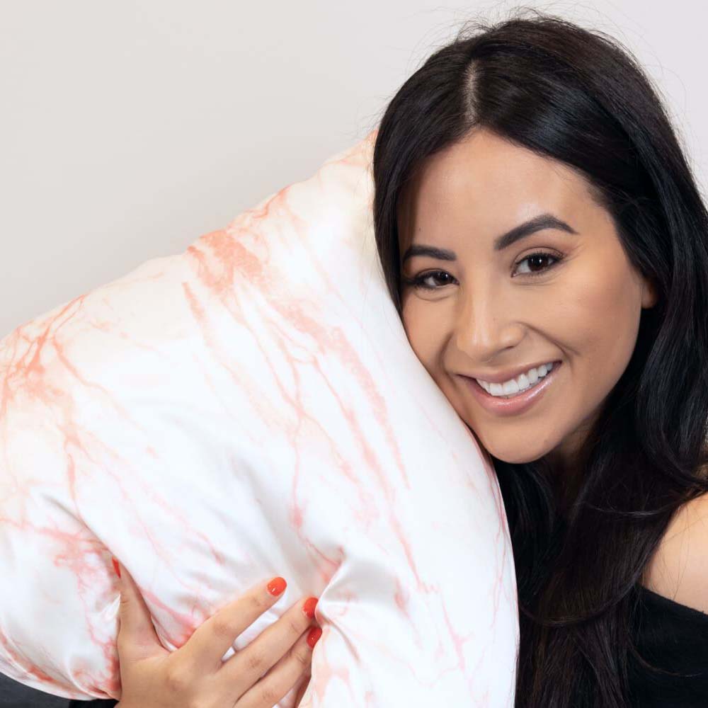 Blissy Rose White Marble Silk Pillowcase Detail – Standard