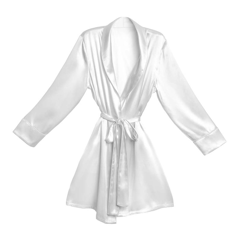 Pure White Robe Blissy Classic Robe - White - 100% Pure Mulberry Silk Loungewear - One ...