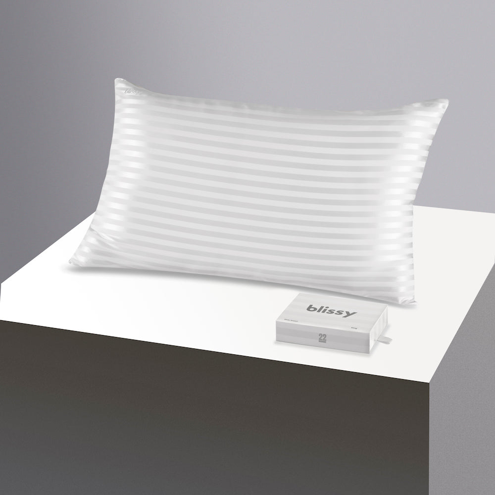 Blissy Queen White Striped Pillowcase – 22 Momme Mulberry Silk, 100% Silk