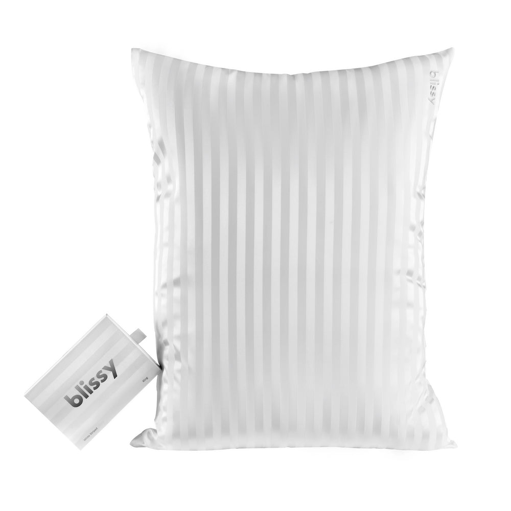 Blissy White Striped Silk Pillowcase Detail – King